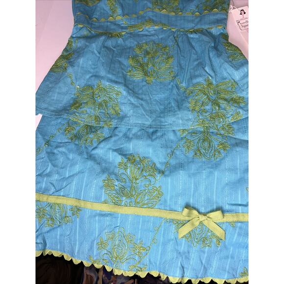 Nanette Lepore Aqua Blue Olive Green Embroidered Ric Rac Tunic Top Sz 6 Skirt 4 - Picture 3 of 11